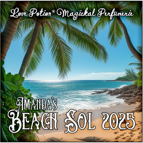 Beach Sol perfume smells like suntan oils and the Floridian beach. The label shows a private beach lined with palm trees.