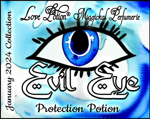 Evil Eye Protection Potion perfume with a floral, smokey, peppery, wood scent. Label shows a blue eye.