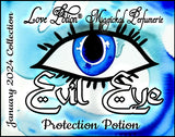 Evil Eye Protection Potion perfume with a floral, smokey, peppery, wood scent. Label shows a blue eye.