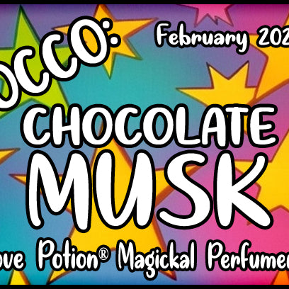 OCCO Chocolate Musk has copulin pheromones with a musky milk and dark chocolate fragrance. Label shows colorful stars.