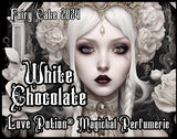 Love Potion white chocolate cake perfume for fairies. Label features a lady with white flowers and a crown.