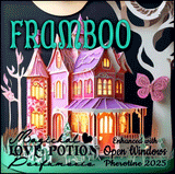 Framboo with Open Windows pheromone perfume combines sweet berries with amber and cream. Label shows a moonlit manor.