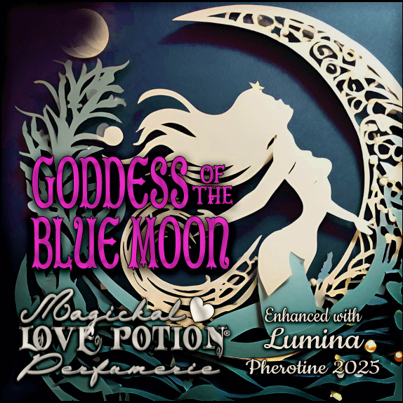 Goddess of the Blue Moon with Lumina pheromone perfume. Label art features a mermaid and moon at sea.