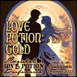 Love Potion Gold adds honey fruit notes to the LP classic perfume, enhanced with pheromones. Label shows two lovers.