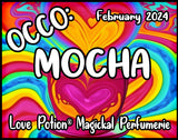 OCCO Mocha has copulin pheromones and a chocolate coffee fragrance with a touch of cream. Label shows rainbow hearts.
