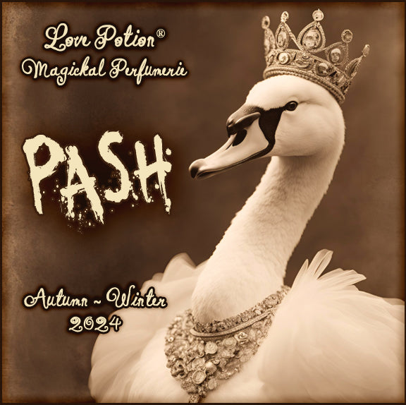 Pash clean perfume is a unisex blend of roasted black tea leaves, spices, and plum. Label features a swan with a crown.