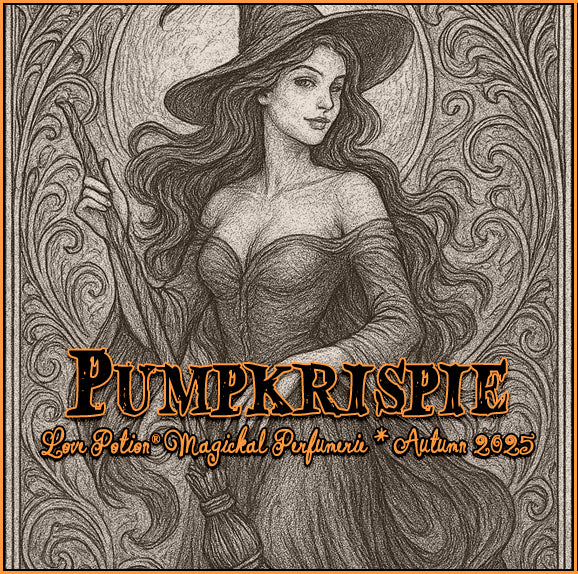This Halloween perfume, Pumpkrispie, smells like frosted pumpkin rice krispies. A witch holding a broom is on the label.