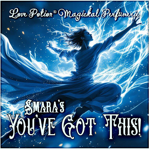 You’ve Got This is a self-empowerment perfume featuring resins and orchids. The label shows a person leaping with energy.
