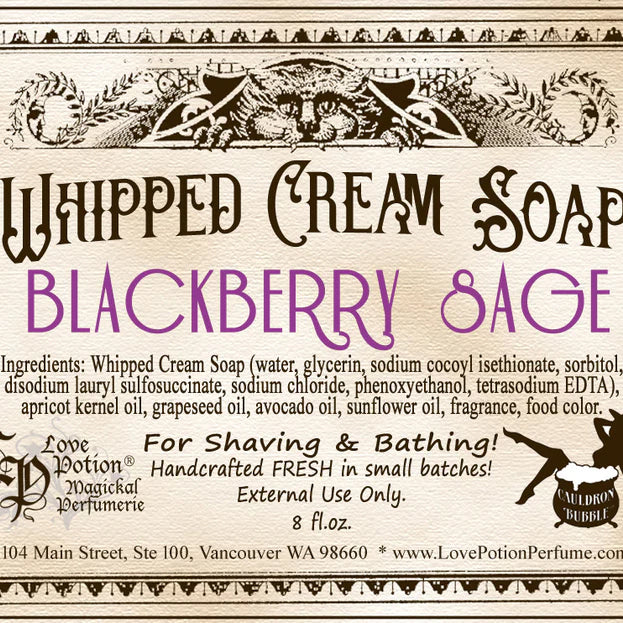 Love Potion whipped cream body soap and shaving cream with blackberry sage fragrance