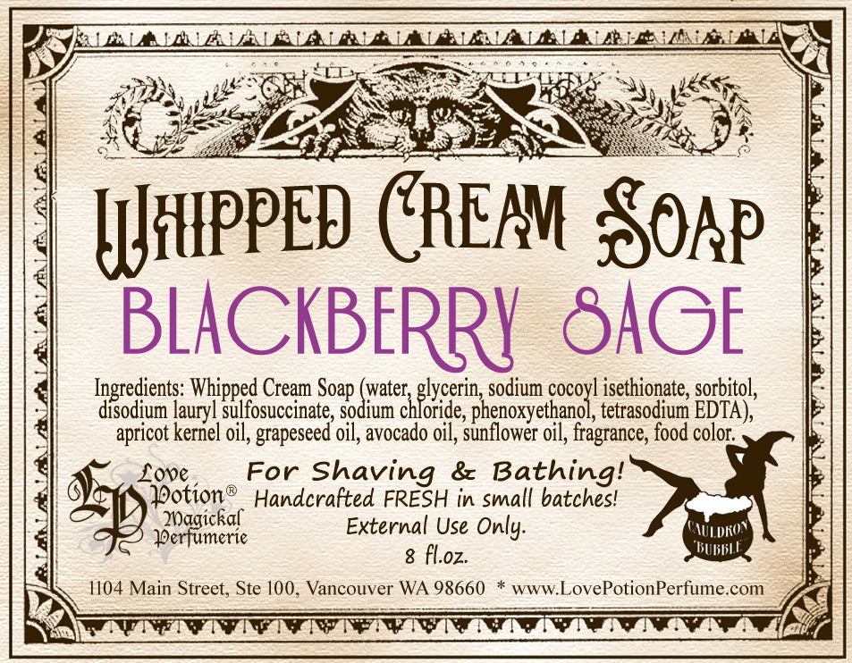 Love Potion whipped cream body soap and shaving cream with blackberry sage fragrance