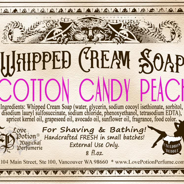 Love Potion whipped cream body soap and shaving cream with cotton candy peach fragrance