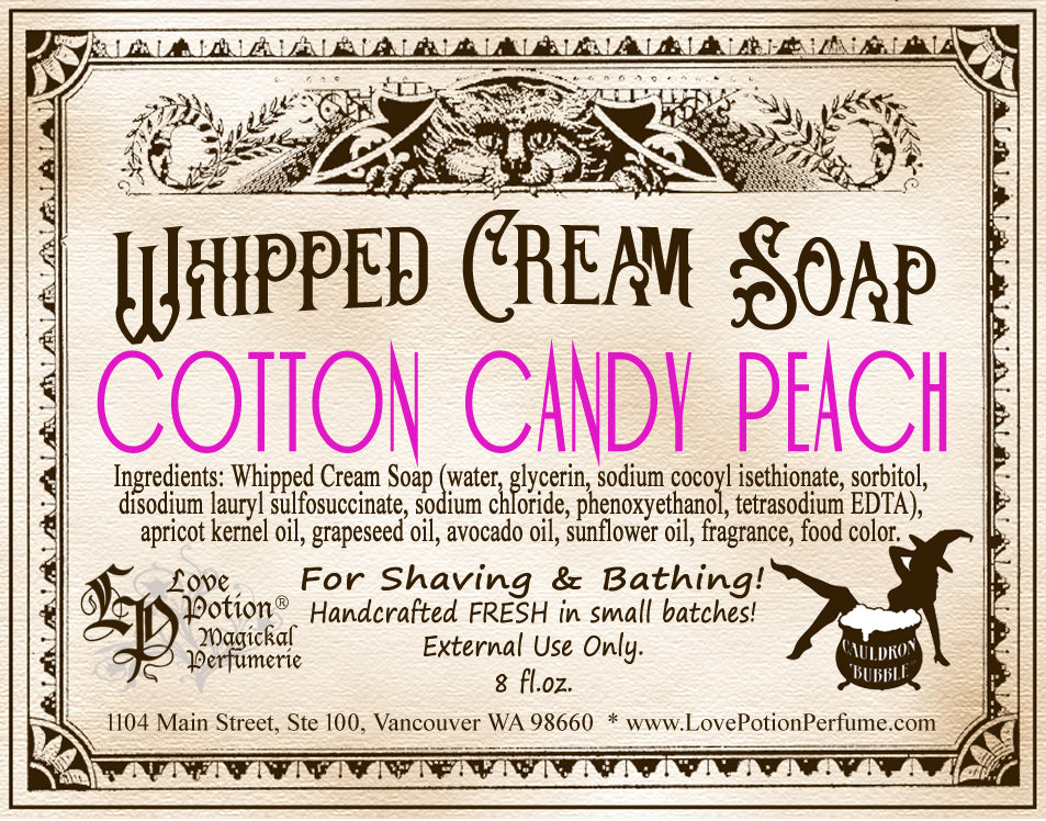Love Potion whipped cream body soap and shaving cream with cotton candy peach fragrance