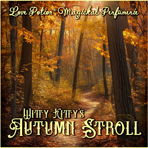 Autumn Stroll perfume smells like a walk through the woods in fall. The label shows a path through an autumn forest.