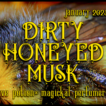 Dirty Honeyed Musk layerable perfume by Love Potion. Label shows a bee with pollen.