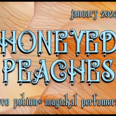 Honeyed Peaches layerable perfume by Love Potion. Label shows peach petals.