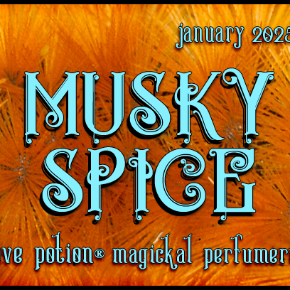 Musky Spice layerable perfume by Love Potion. Label shows orange fibers.
