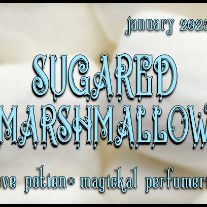 Sugared Marshmallow layerable perfume by Love Potion. Label shows fluffy, white marshmallows.