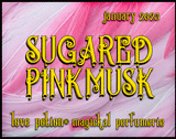 Sugared Pink Musk layerable perfume by Love Potion. Label shows pink feathers.