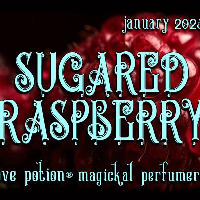 Sugared Raspberry layerable perfume by Love Potion. Label shows red raspberries.