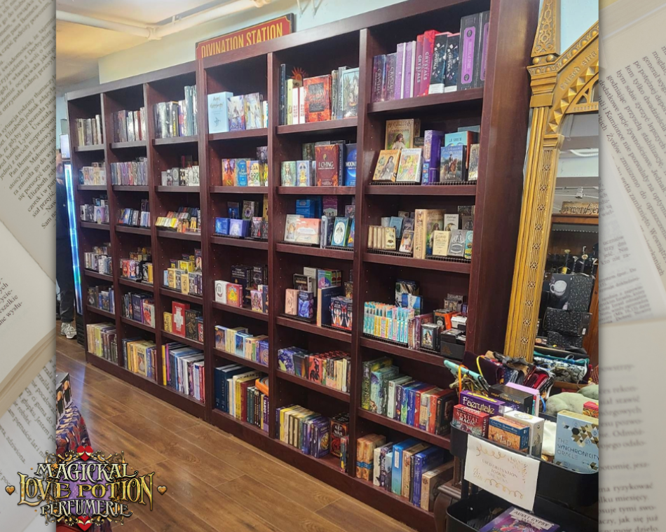 Our wall of divination decks at Love Potion Magickal Marketplace.