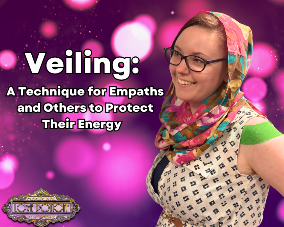 Jeanna modeling veiling, which is a common practice in many traditions for psychic protection.