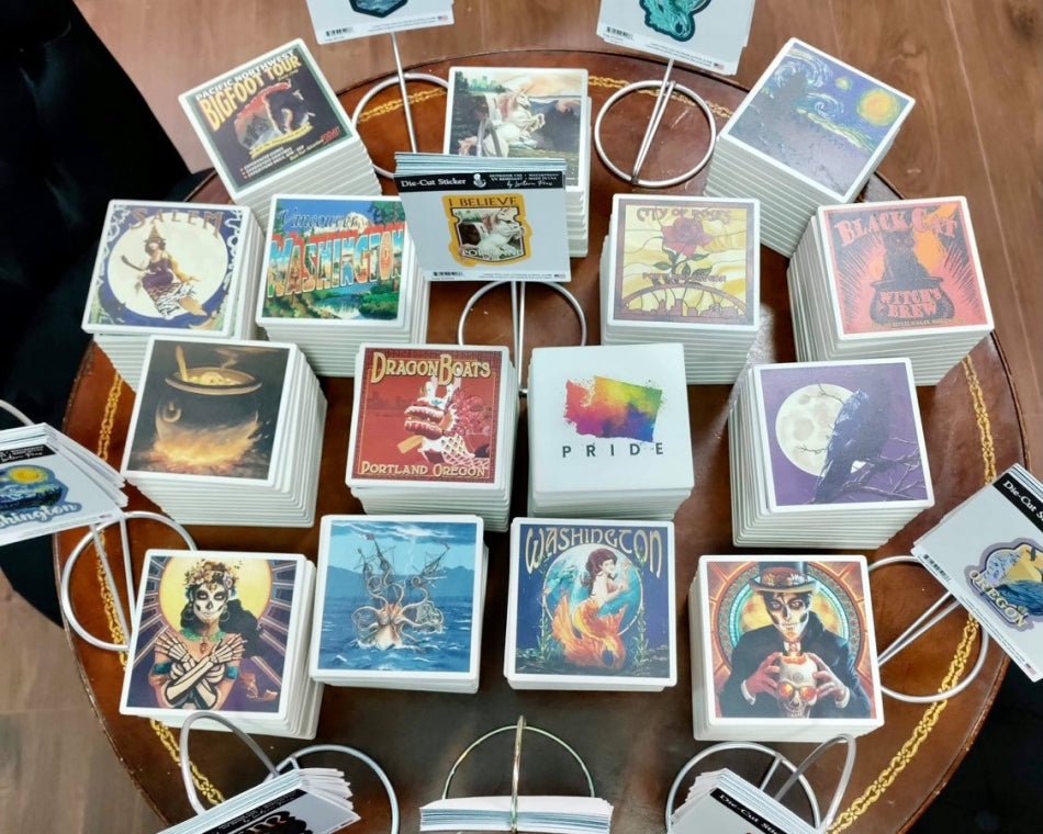 Our collection of unique coasters includes mermaids, rainbows, and steampunk designs.