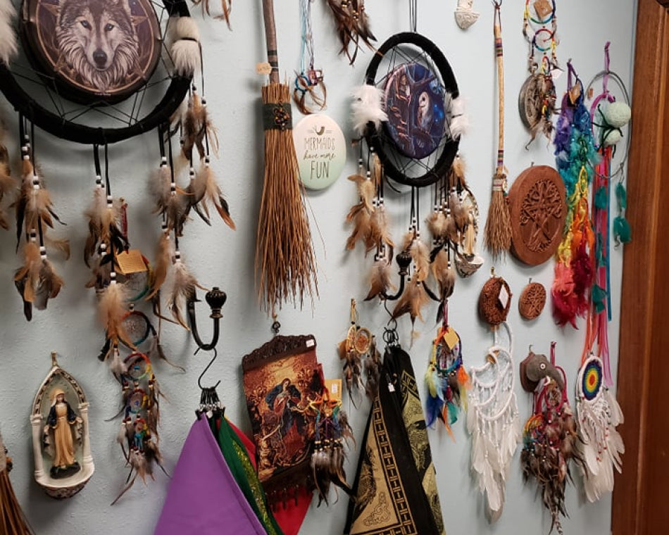A wall of dream catchers on display. Choosing your dreamcatcher has never been easier!