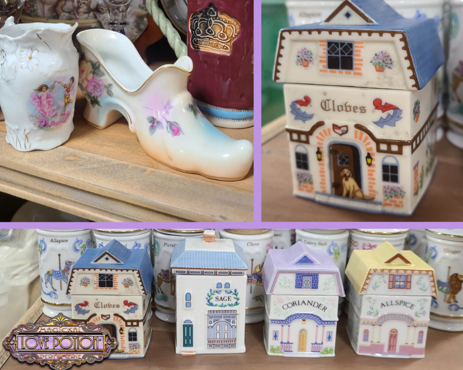 Our collection features charming Lenox jars that resemble houses with unique spice shop names on each jar.