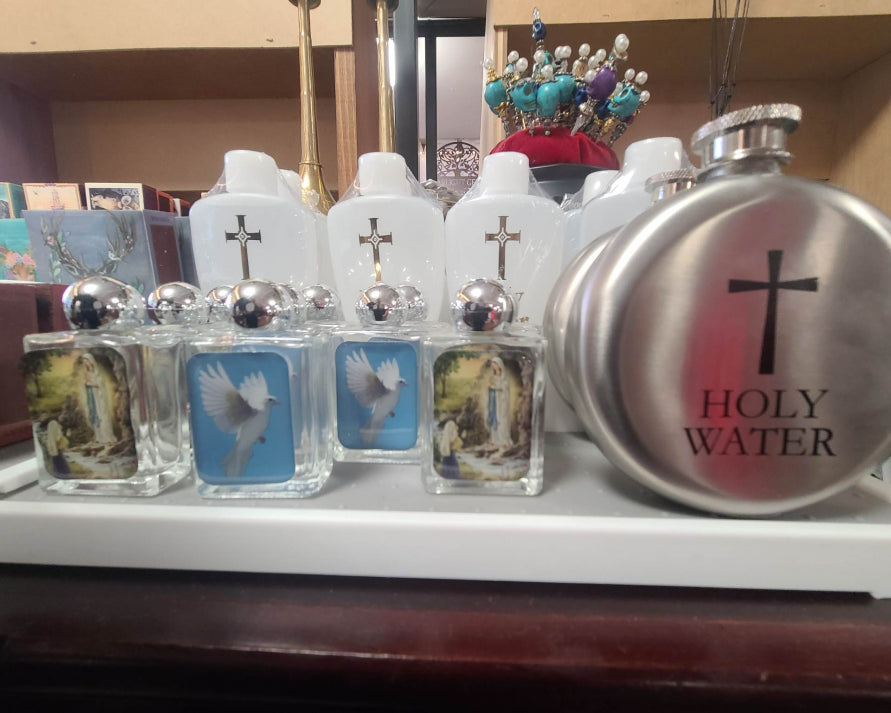 Holy water and containers in various sizes and styles to meet anyone's needs.