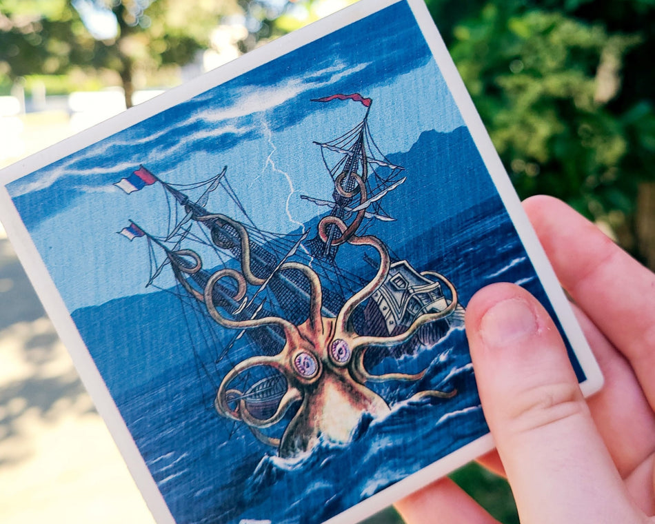 We have an abundance of coasters! Also, check out this captivating image of a kraken sinking a ship!