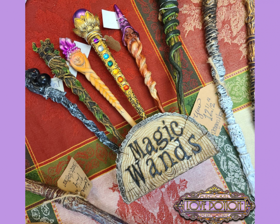 Some of our colorful magic wands. Perfect for Dungeons and Dragons players!