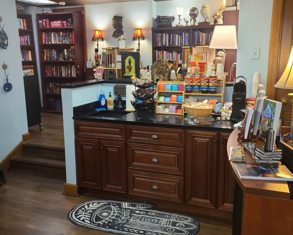 Tea and coffee station in our book room. A snack and drink area for all Love Potion guests.