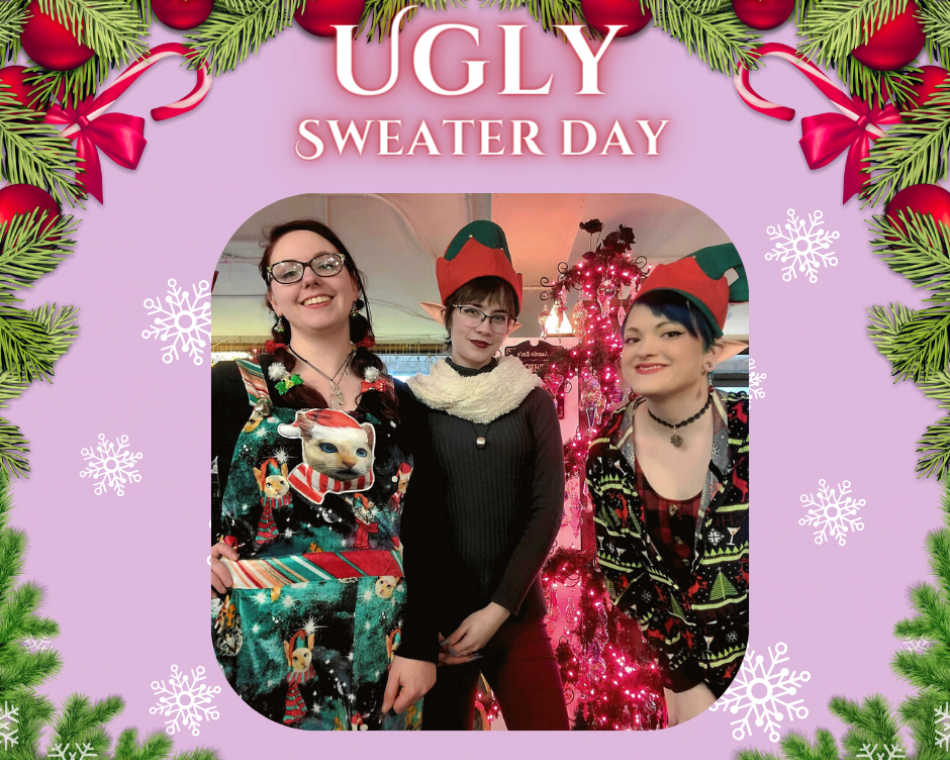 Christmas Sweater Day with Jeanna, Val, and Kimi.