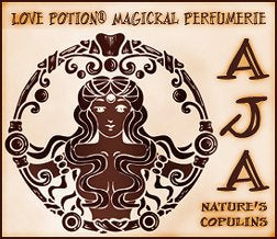 Love Potion AJA label featuring African Goddess illustration on parchment background.