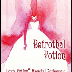 Love Potion Betrothal label featuring elegant watercolor painting of a bride.