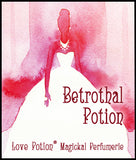 Love Potion Betrothal label featuring elegant watercolor painting of a bride.