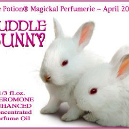 Love Potion perfume label featuring 2 baby bunnies cuddling.