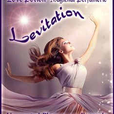 Love Potion Pheromone label for Levitation, featuring beautiful woman joyously dancing.