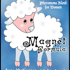 Love Potion Magnet Formula pheromone label featuring fluffy cute lamb cartoon.