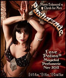 Love Potion: Pashazade label featuring exotic woman in belly dancer garb.