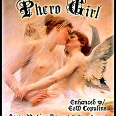 Love Potion Phero Girl label featuring classical painting of two young lovers kissing.