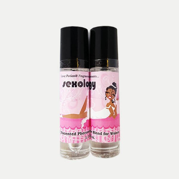 Photo of labelled Sexology pheromone bottles.