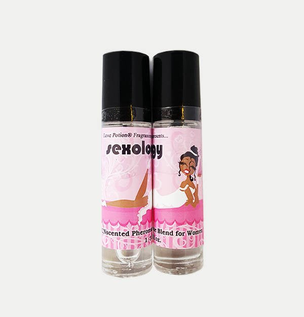 Photo of labelled Sexology pheromone bottles.