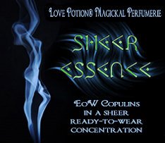Love Potion:Sheer Essence  pheromone label, featuring the figure of a woman, made out of smoke. 
