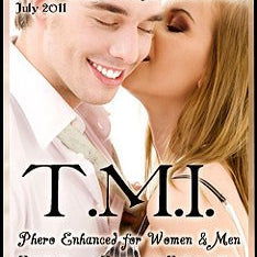 Love Potion TMI perfume label featuring a young couple whispering intimate secrets to each other.