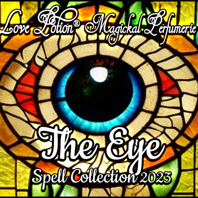 The Eye physic enhancement oil perfume with magical herbal ingredients. Label features a stained glass eye.