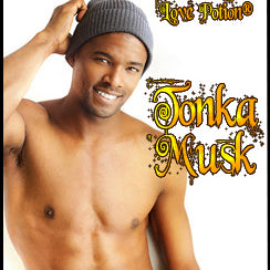 Love Potion: Tonka Musk label featuring a very good looking man, with no shirt,