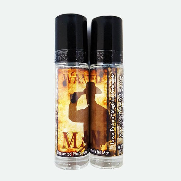 Photo of labelled Wanted Man pheromone bottles.
