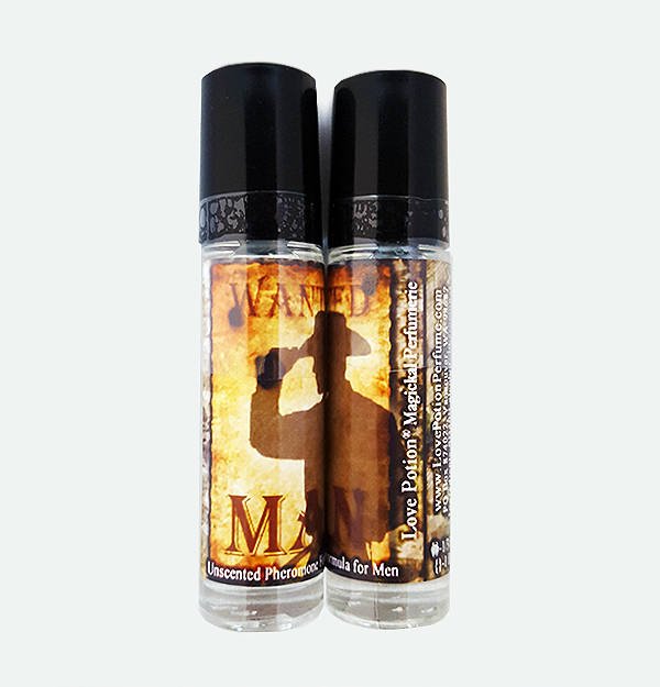 Photo of labelled Wanted Man pheromone bottles.