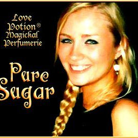 Love Potion: Pure Sugar label featuring the face of a lovely woman.